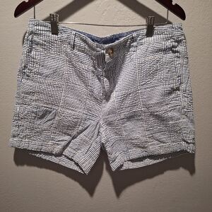 LL Bean Seersucker Blue And White Striped Women's Shorts Size 12